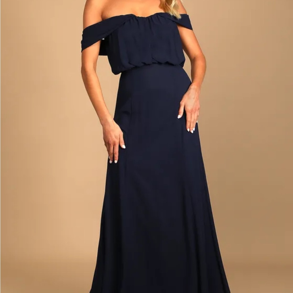 Enduring Love Navy Blue Off-the Shoulder Maxi Dress - Navy Blue